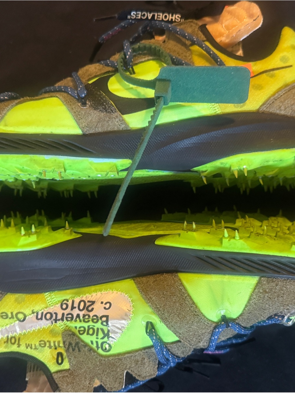 Nike Men’s Neon Green and Olive Suede Mesh Sneakers - Picture 3 of 6